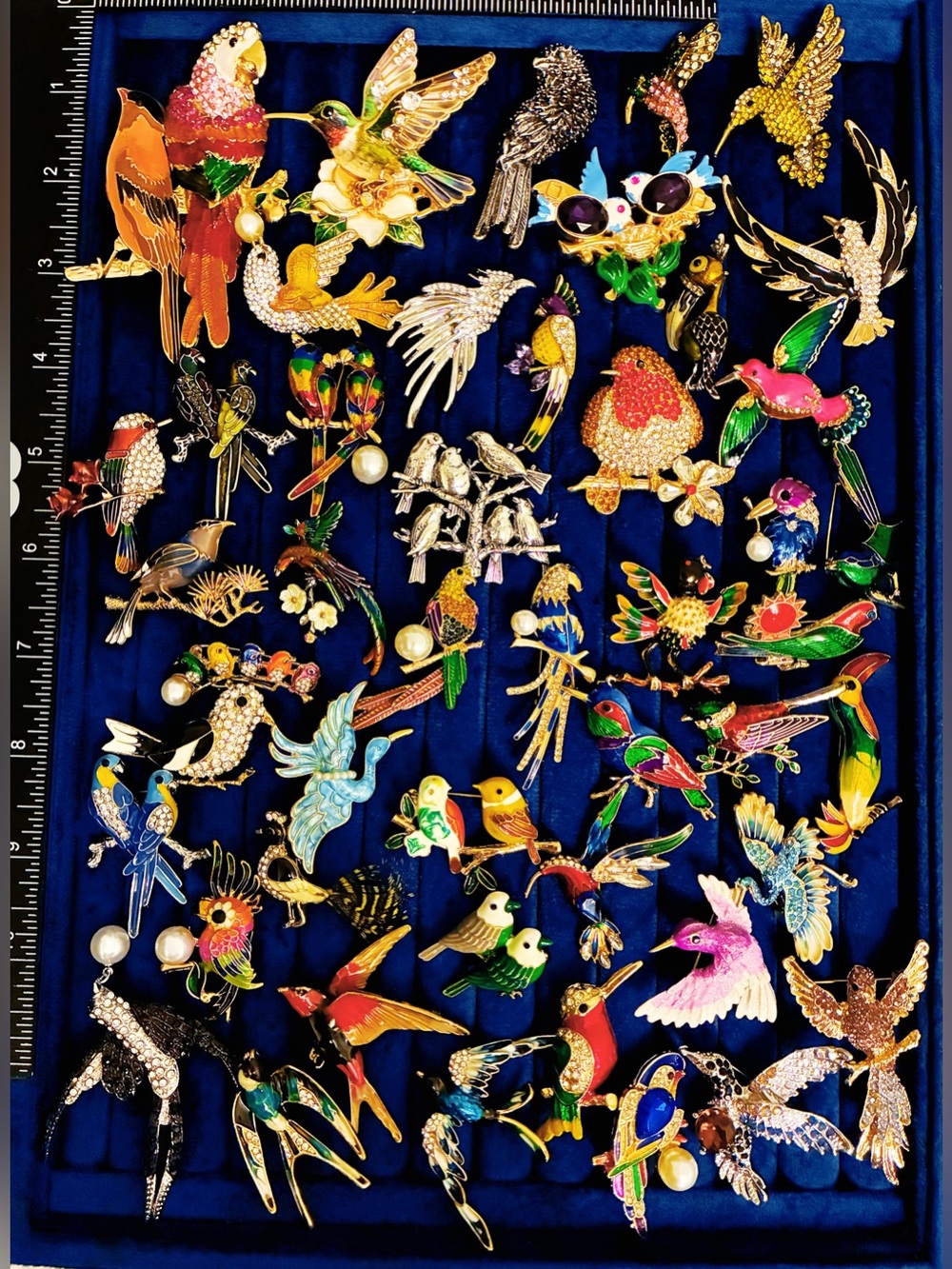 48pc Enamel Rhinestone Bird Brooch Pin Lot Parrot Hummingbird Crane
